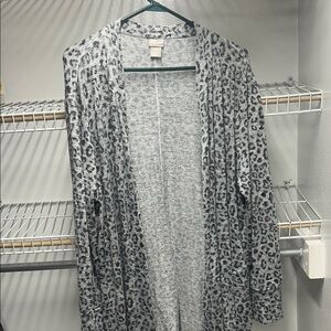 Chico's Gray and Black Leopard Print Open Cardigan